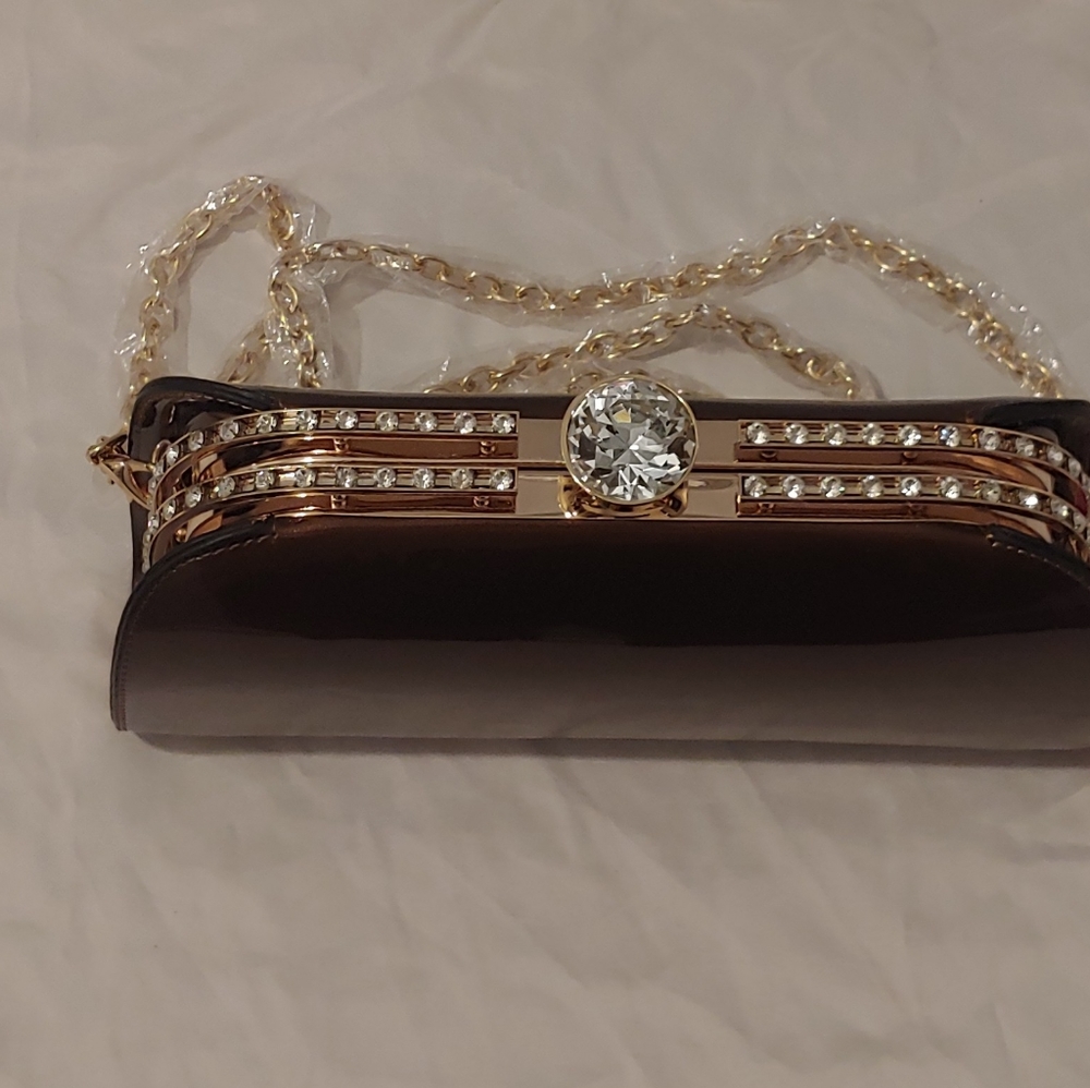 Brand New Glossy Rhinestone Brown Purse